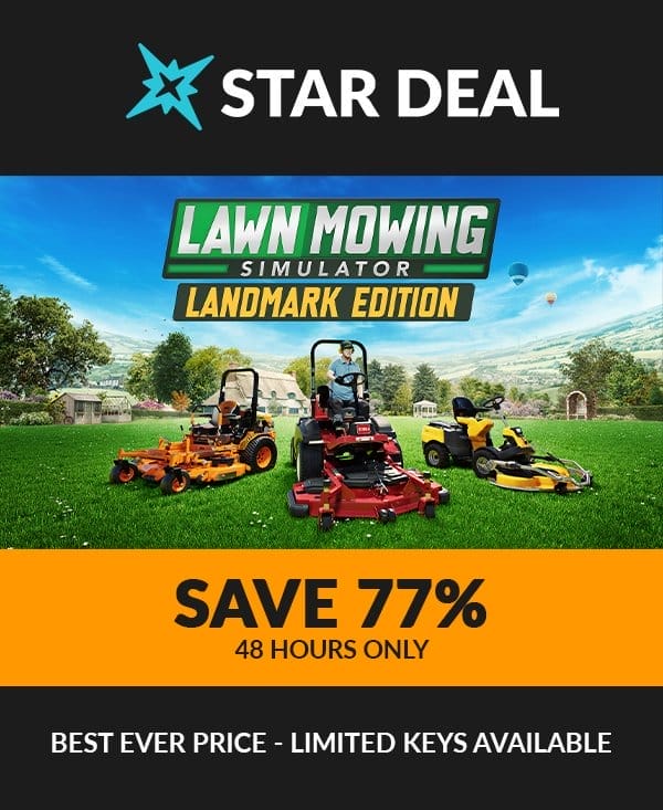 Star Deal! Lawn Mowing Simulator: Landmark Edition. Save 77% for 48 hours only! Best ever price - Limited keys available