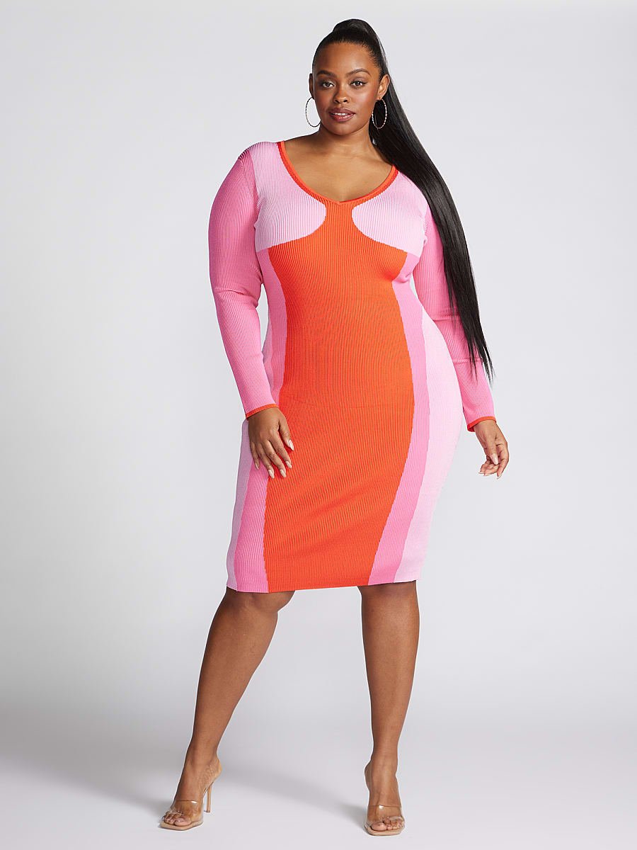 Image of Emmesha Colorblock Ribbed Knit Sweater Dress