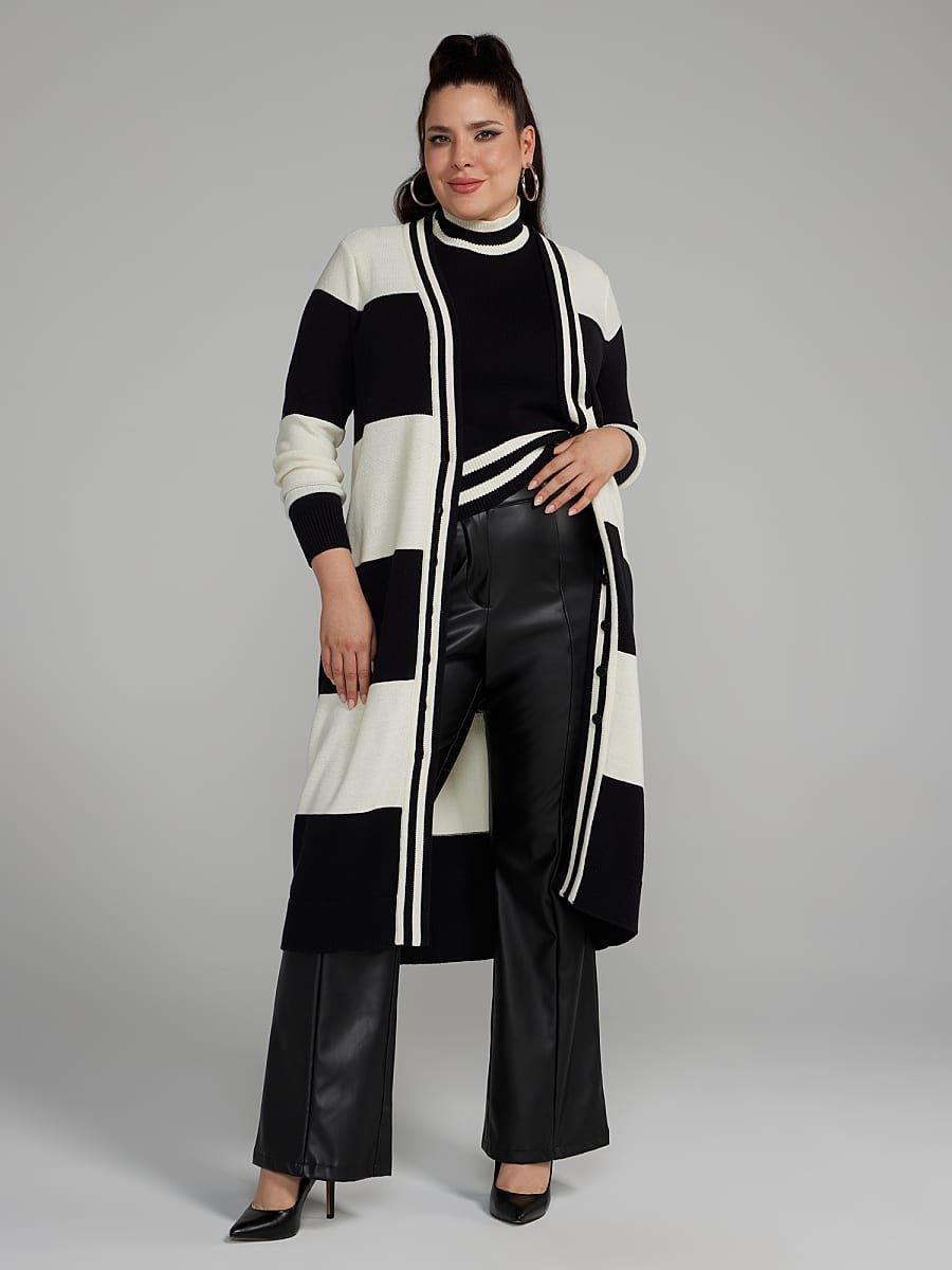 Image of Striped Long Knit Cardigan
