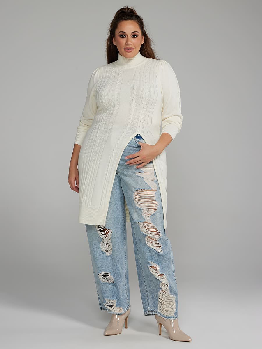 Image of Cable Knit Side Slit Long Sweater