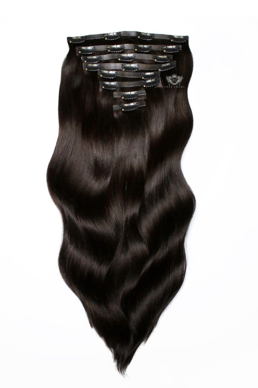 Image of Brown Black - Elegant 20" Seamless Clip In Human Hair Extensions 160g