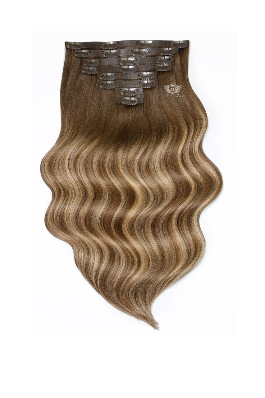 Image of Brondie - Elegant 16" Silk Seamless Clip In Human Hair Extensions 150g :Rooted: