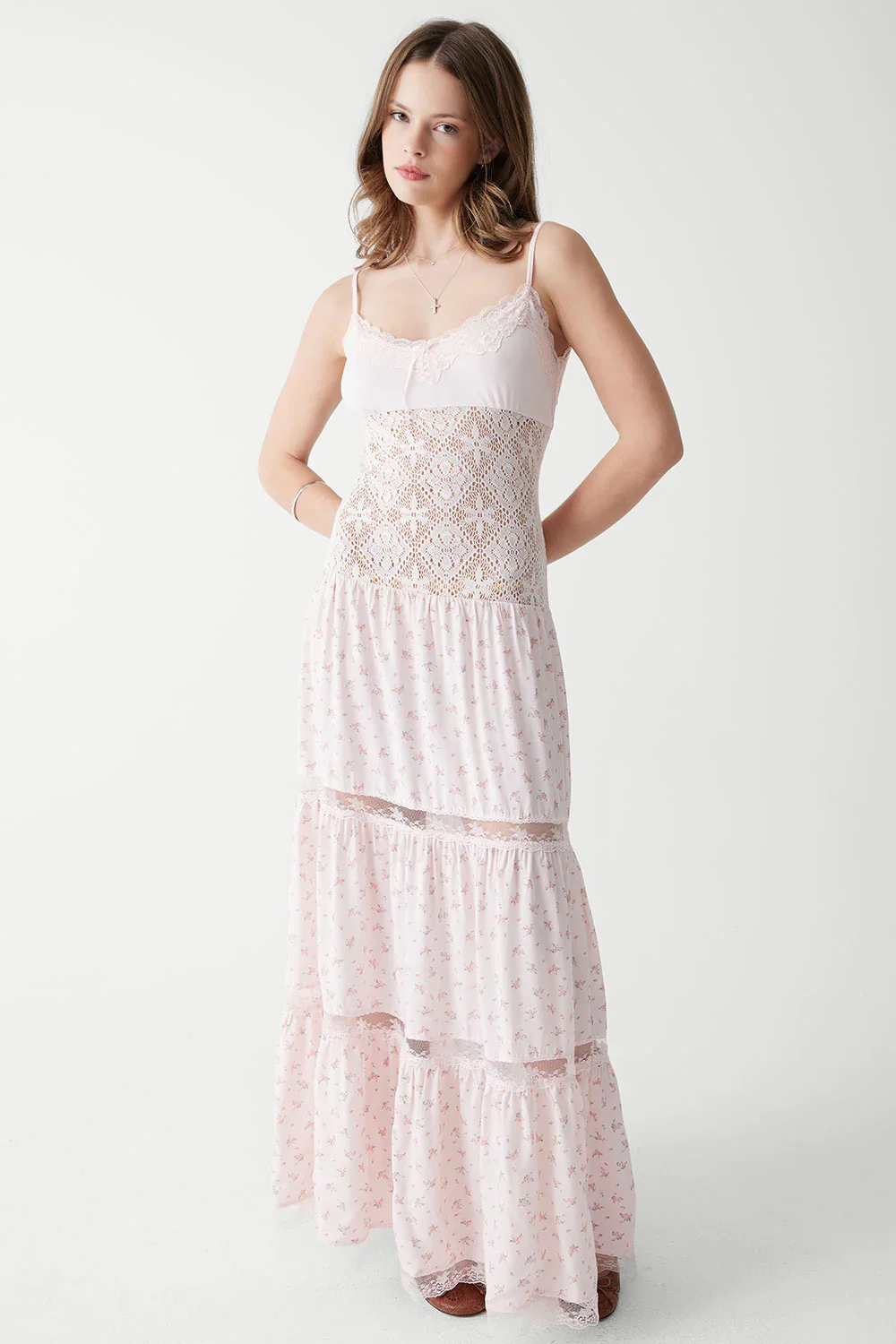 Image of Vineyard Crochet Floral Maxi Dress - Baby Bouquet Pink