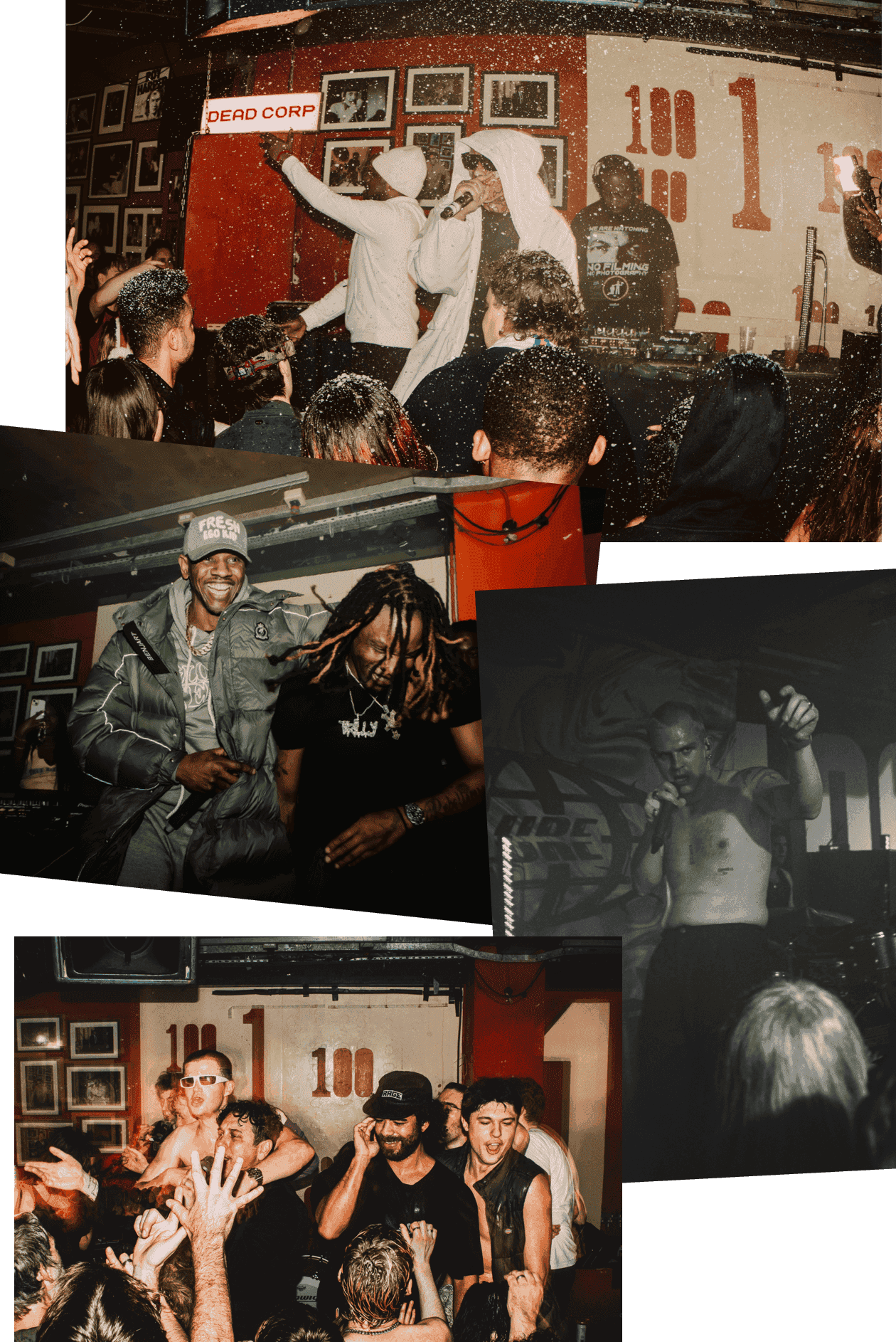Collage of music performances at the 100 Club in London