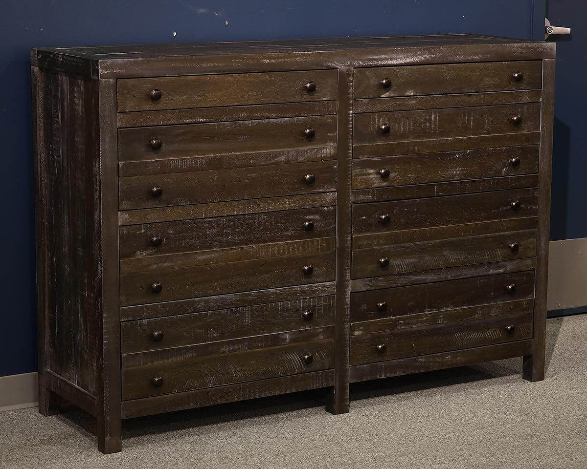  Gray Stain 8 Drawer Double Dresser with Black Knobs 
