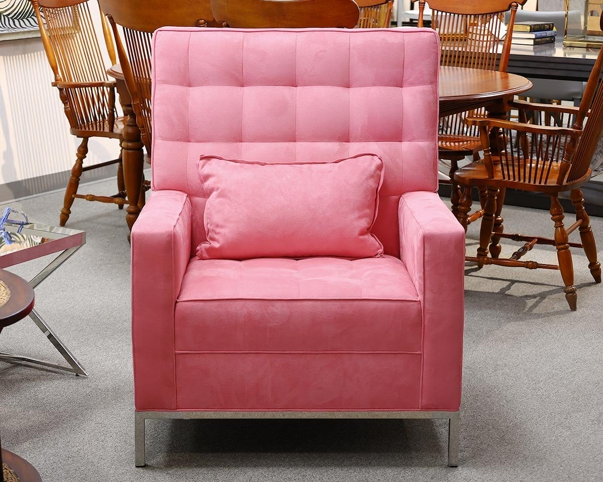  Pink Ultrasuede Accent Chair with Chrome legs and lumbar pillow 