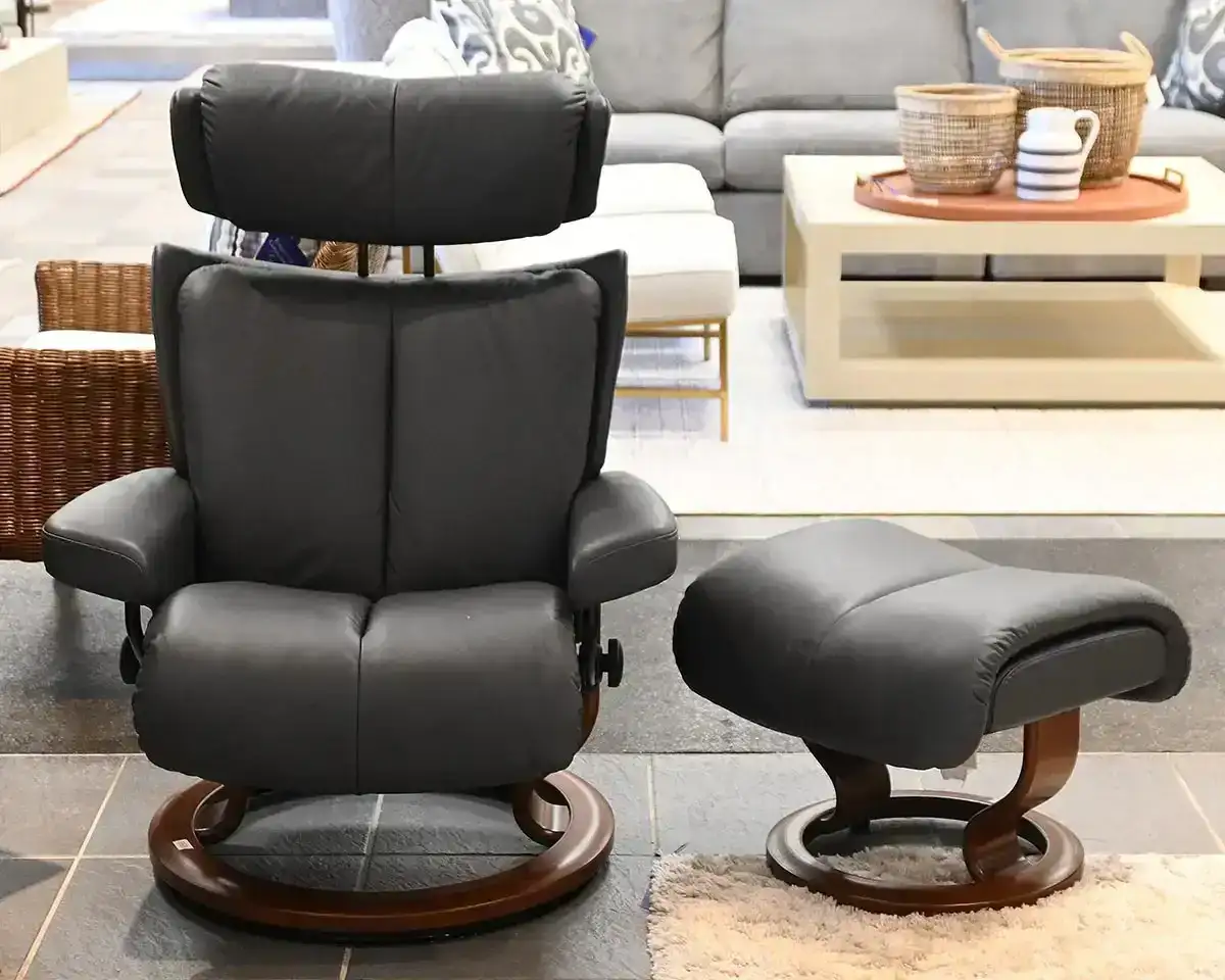  Ekornes Stressless Charcoal Grey Leather Chair & Ottoman 