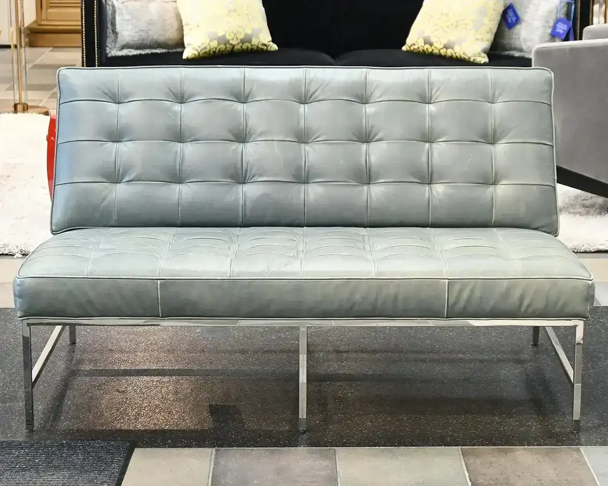  MG+BW Armless Contemporary Aqua Green Leather Tufted Love Seat 
