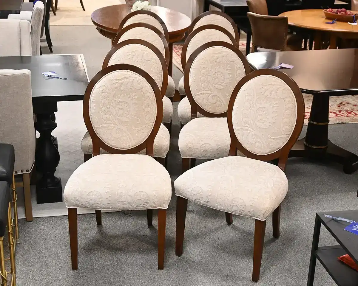  Set of 8 Ovalback Dining Chairs in Embossed Floral Damask 