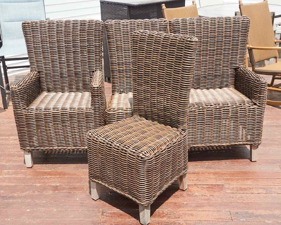  Set Of 2 Arm 2 Side Brown Resin Wicker Outdoor Dining Chairs 