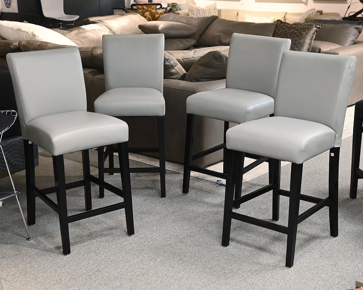  Set of 4 Crate & Barrel Lowe Counter Stools in Pewter Leather 