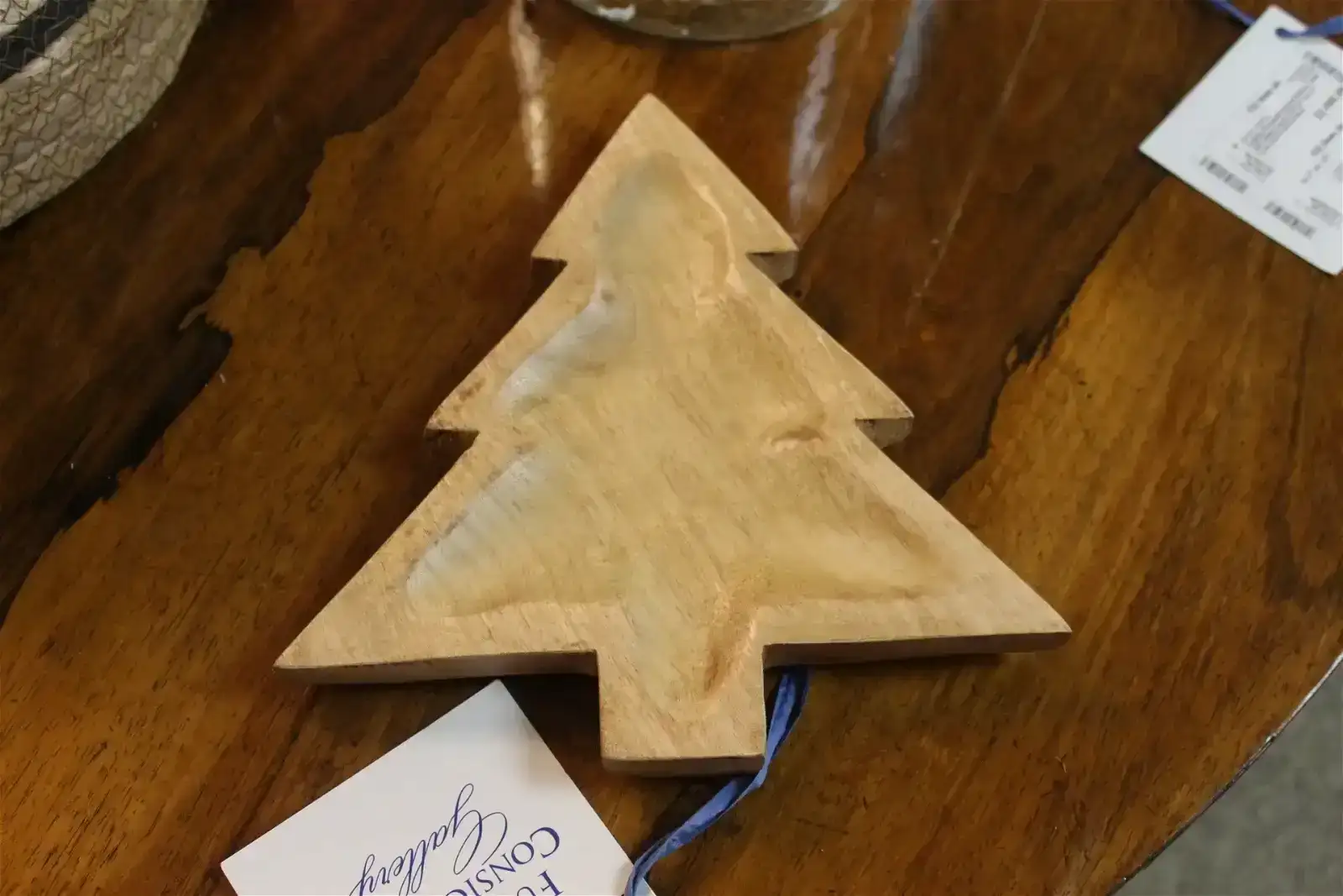  Carved Wooden Christmas Tree Platter 