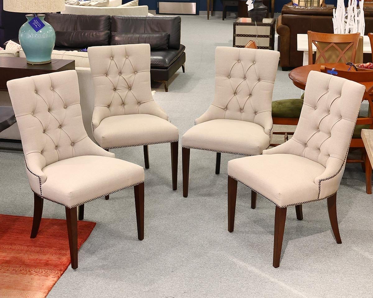 Set of (4) Hooker Furniture Dining Chairs in Taupe Tufted Back Upholstery