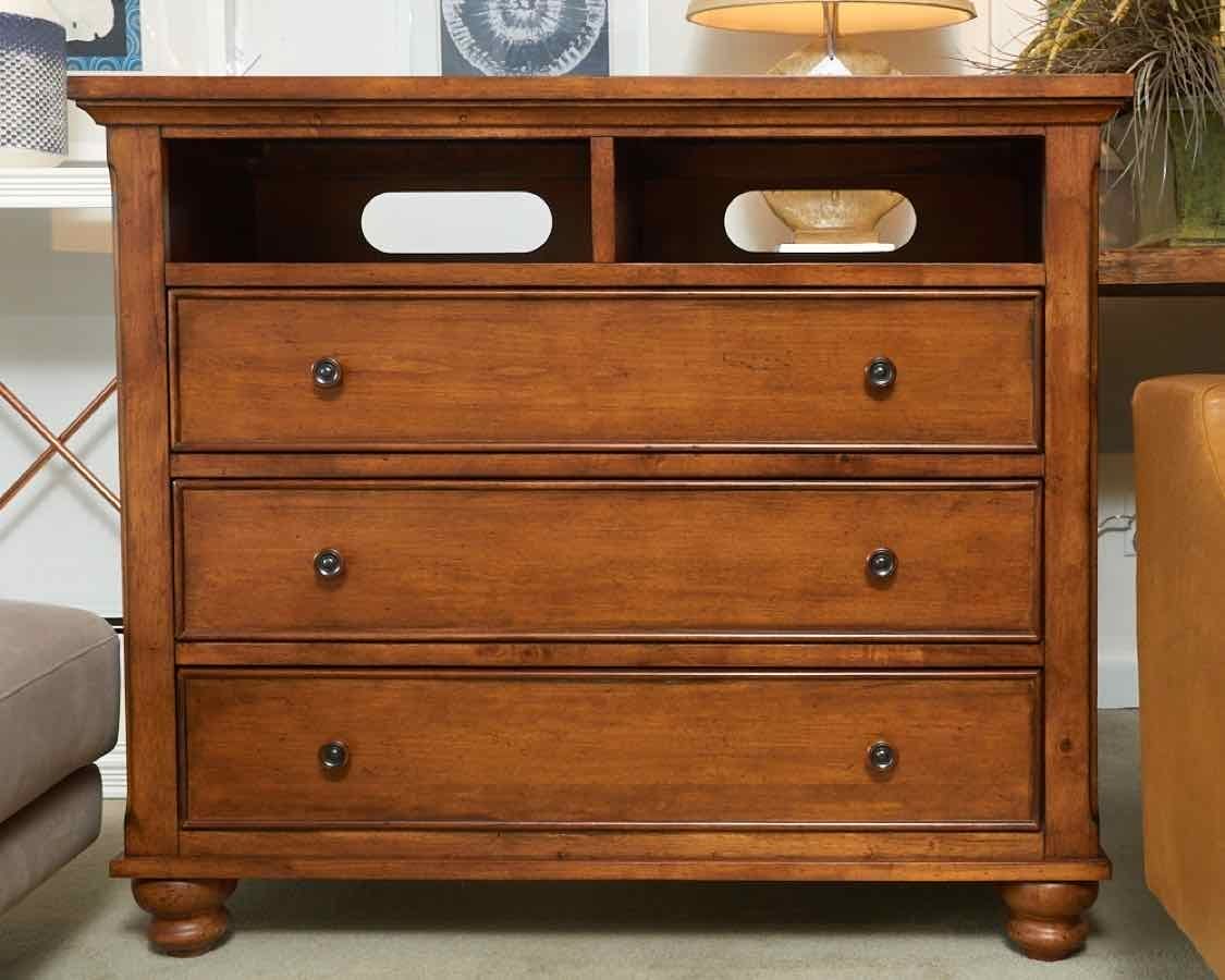 Maple 3 Drawer Media Furniture Cabinet with 2 Cubbies