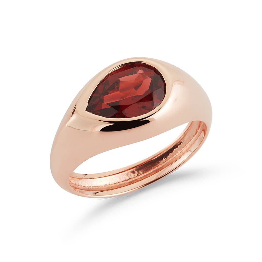 Image of Barbela Design Estelle 14K Rose Gold Pear Garnet Bezel Signet Ring