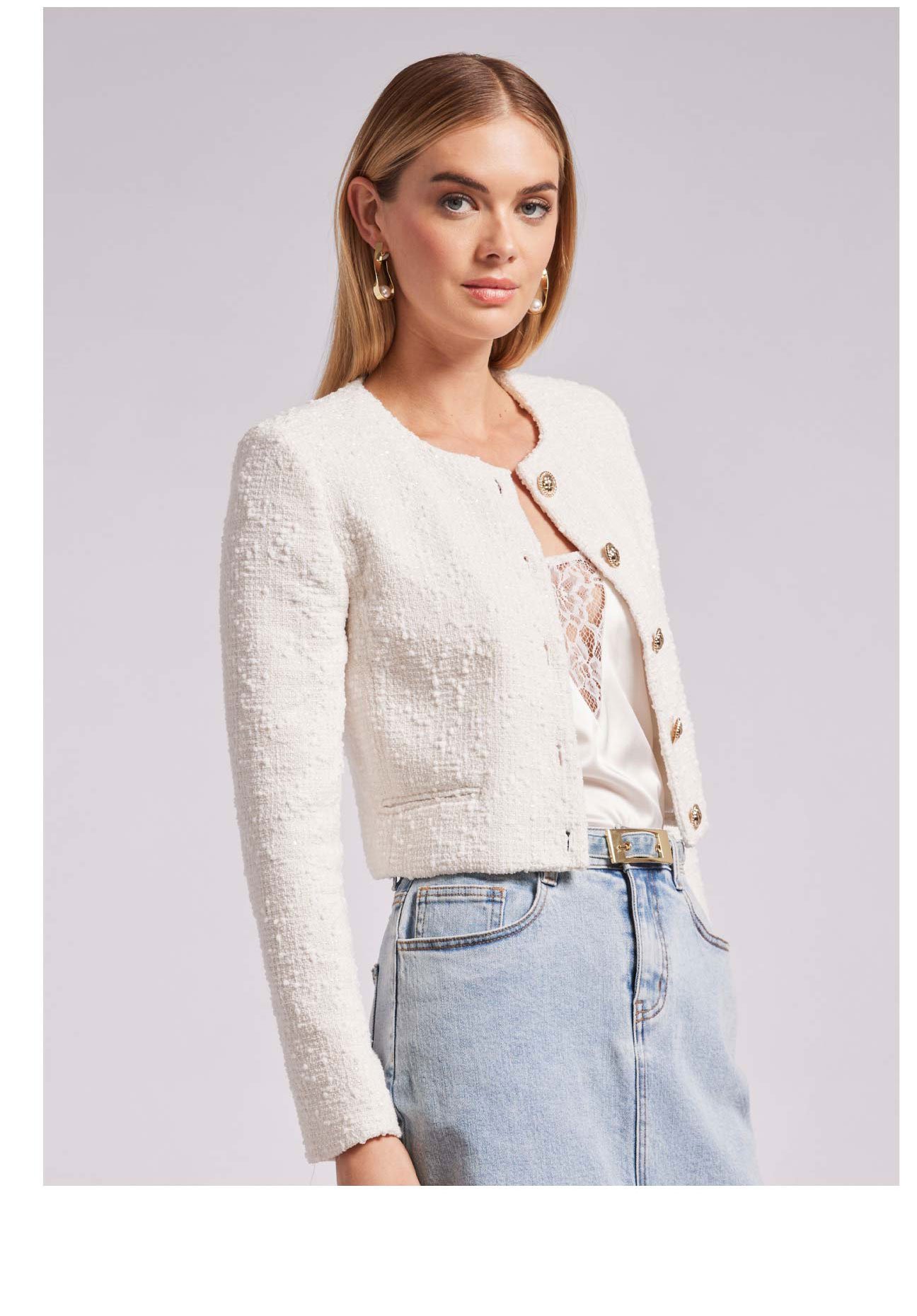 Yoonie Tweed Blazer - White >> Shop Now