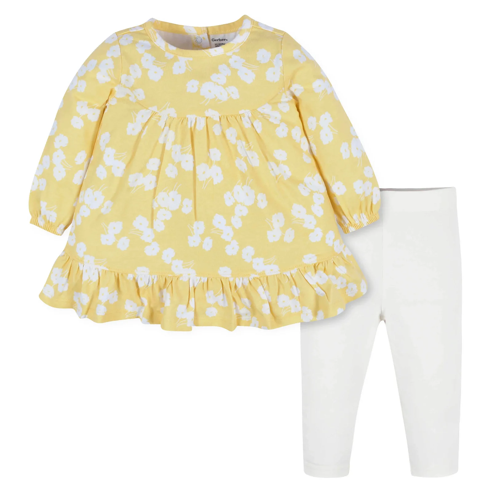 Image of 2-Piece Baby & Toddler Girls Golden Flowers Long Sleeve Dress & Leggings Set