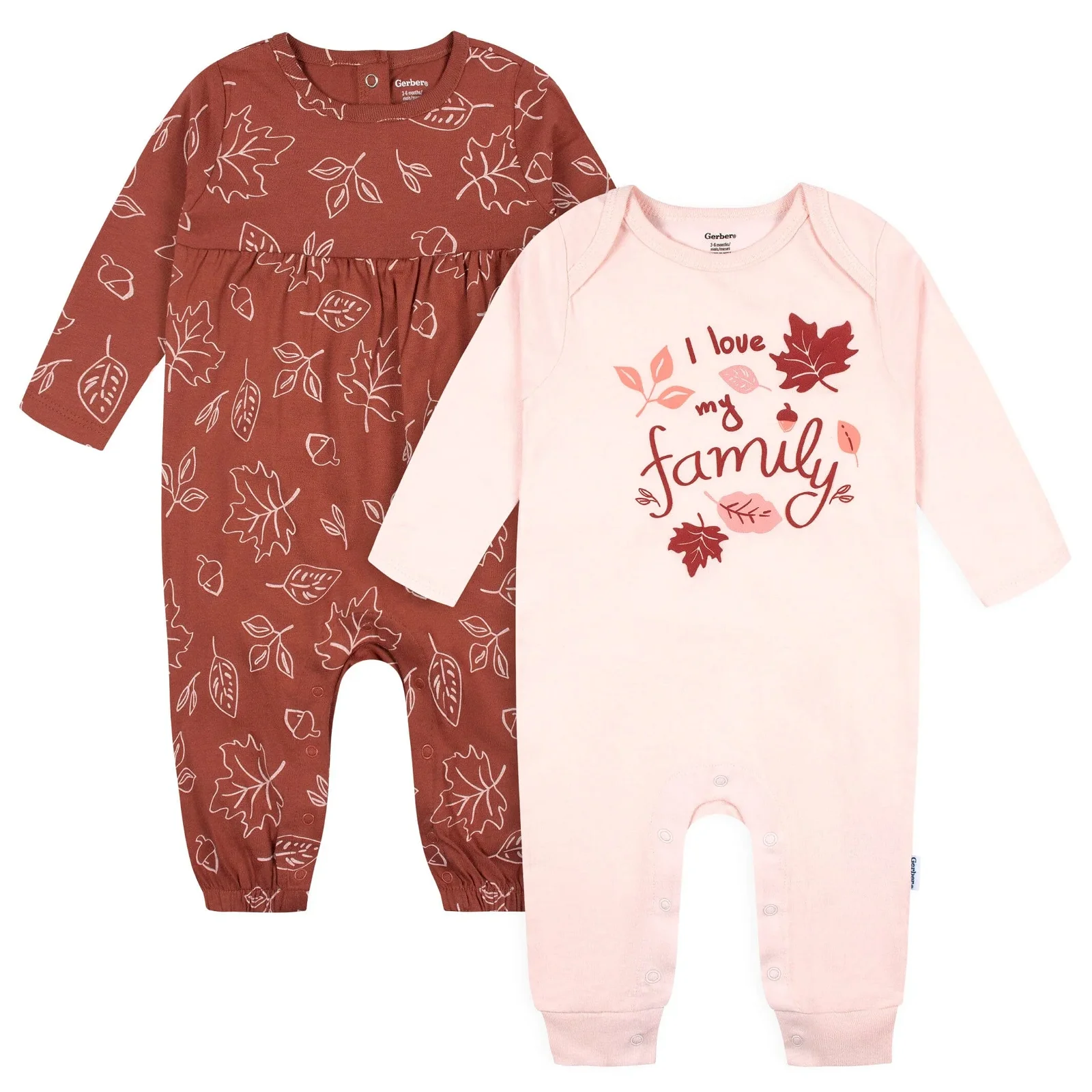 Image of 2-Pack Baby Girls Pink Leaves Rompers
