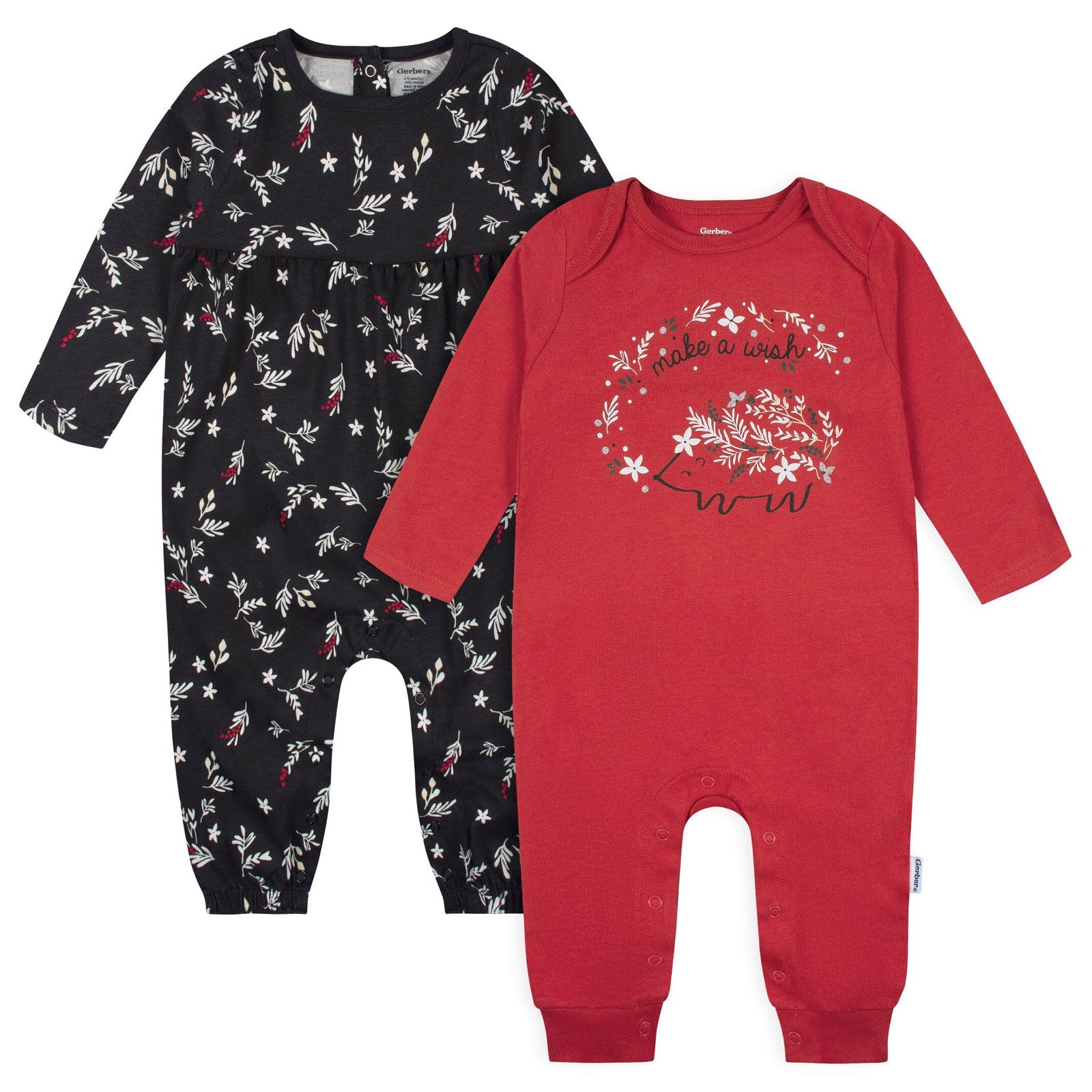 Image of 2-Pack Baby Girls Wish & Leaves Rompers