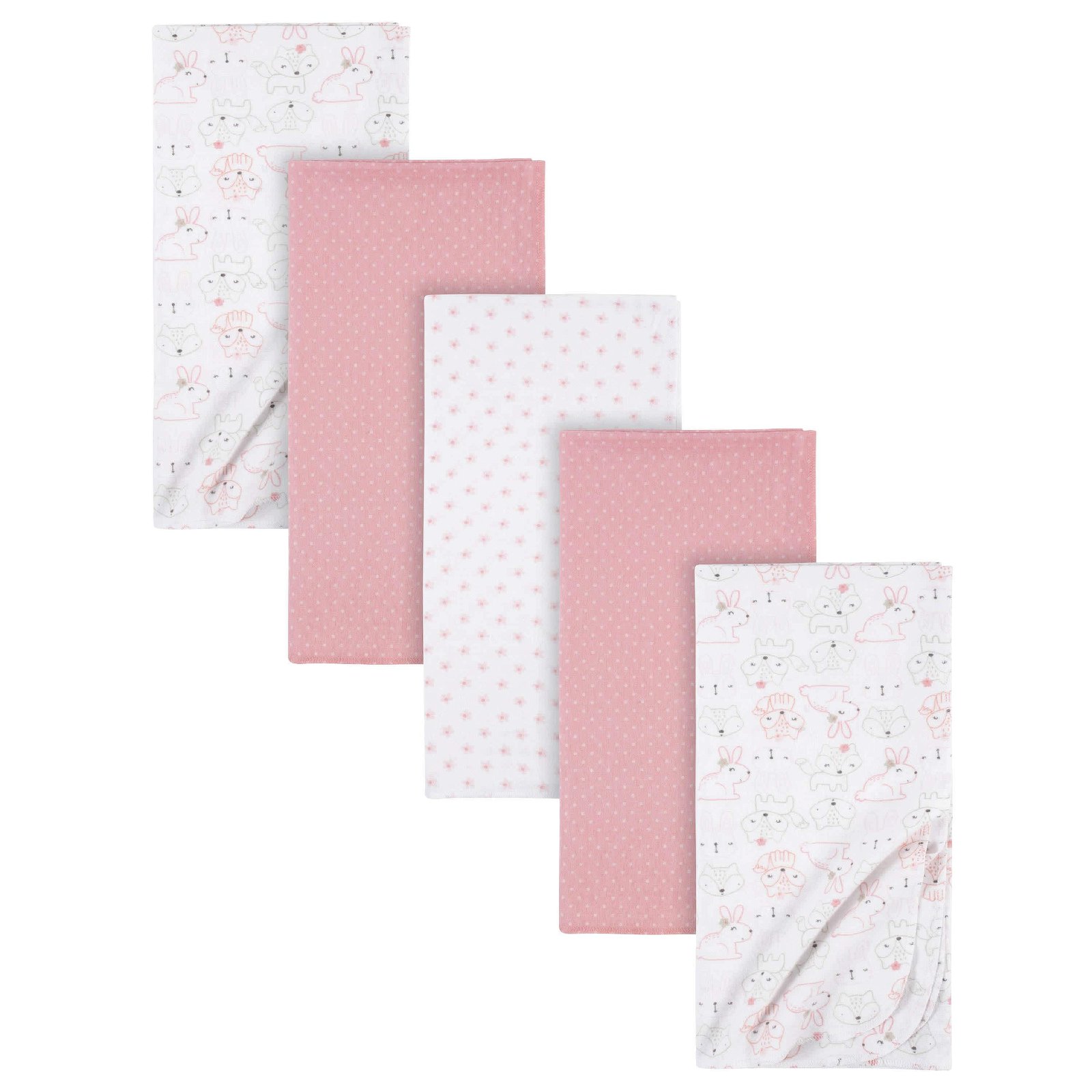 Image of 5-Pack Baby Girls Critters Flannel Receiving Blankets