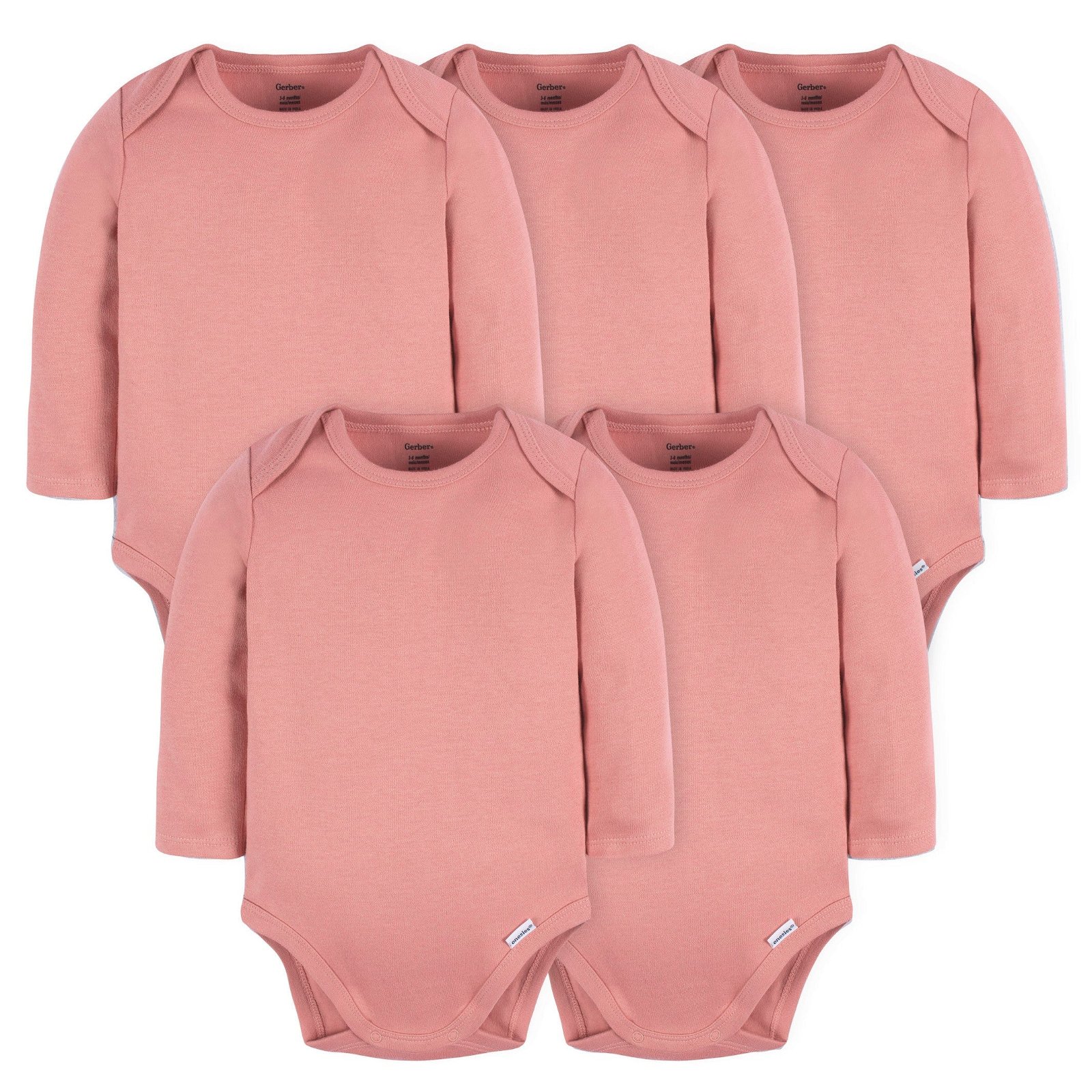 Image of 5-Pack Baby Mauve Pink Premium Long Sleeve Onesies® Bodysuits