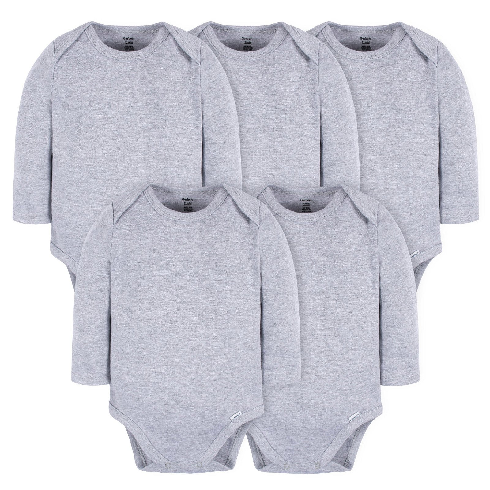 Image of 5-Pack Baby Heather Gray Premium Long Sleeve Onesies® Bodysuits