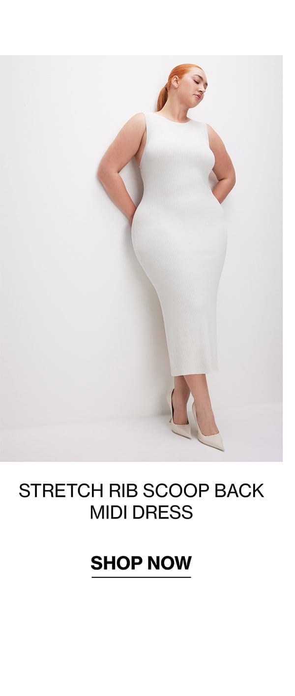 STRETCH RIB SCOOP BACK MIDI DRESS