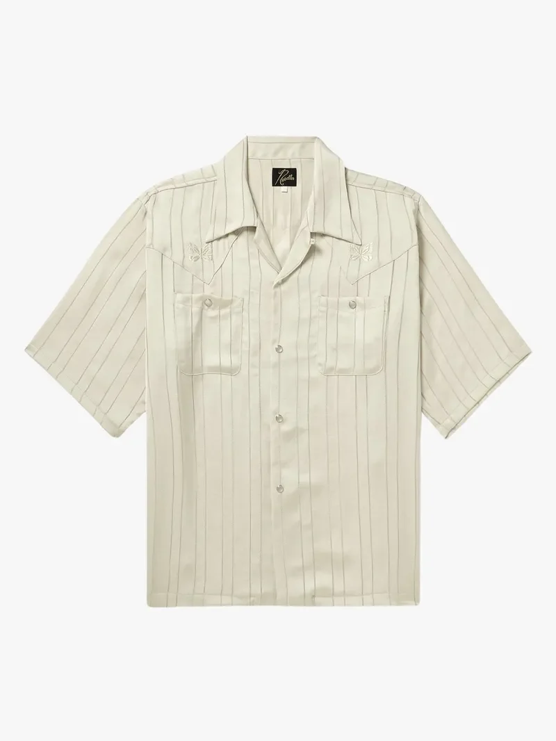 Needles Camp-Collar Striped Georgette Western Shirt