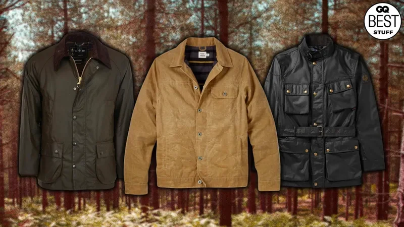 waxed jackets in front of a woodsy background