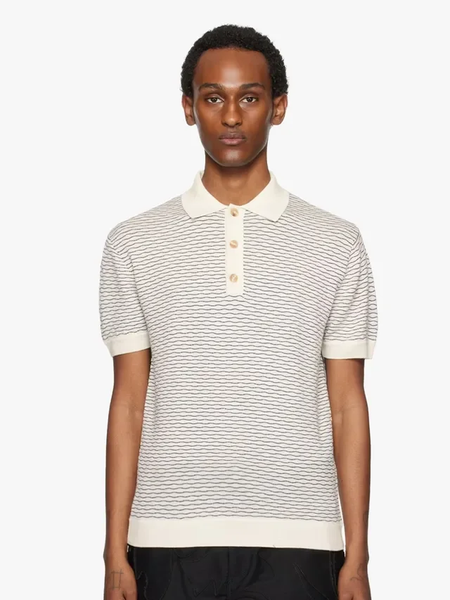 King & Tuckfield Off-White and Navy Line Polo