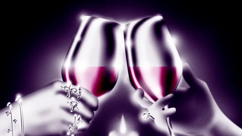 Image may contain: Glass, Purple, Alcohol, Beverage, Liquor, Wine, Wine Glass, Red Wine, and Candle