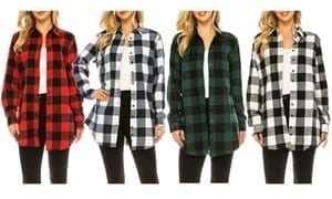 Haute Edition Women's Button Down Flannel Tunic Shirt (Plus Sizes Available)