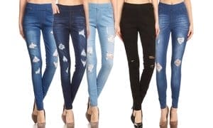 Women's Stretchy Jeans Pull-On Skinny Ripped Denim Jeggings S-3XL
