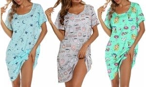 Womens Nightgown Cotton Sleepshirts Short Sleeve Nightshirt Loose Comfy Pajama