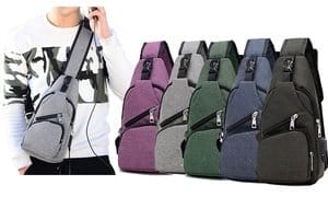 Unisex Crossbody Chest Sling Bag for Travel Sport Hiking with USB Charger Port