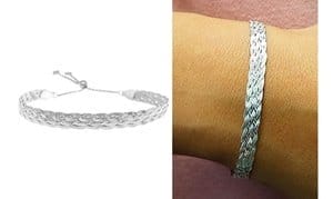 Italian Made Solid sterling Silver Adjustable Braided Herringbone Bracelet