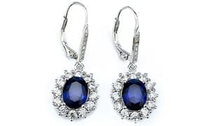 Sapphire Halo Leverback earrings in 18K White Gold Plating