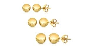 14K Gold Ball Stud Earrings (3-Pairs)