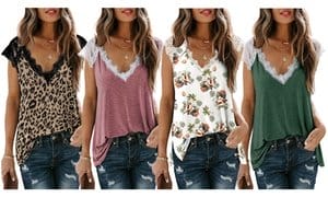 Haute Edition V-Neck Lace Flowy Tee