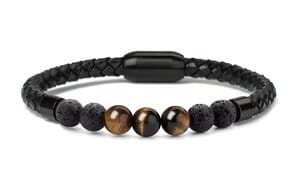 Men's Natural Healing Stone Leather Bracelet with Magnetic Closure