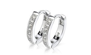 Petite Genuine Crystal Sterling Silver Huggie Hoop Earrings - Valentine's Day 