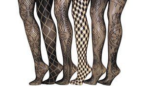 6 Pack Assorted Pattern Fishnet Tights in Regular and Plus Sizes