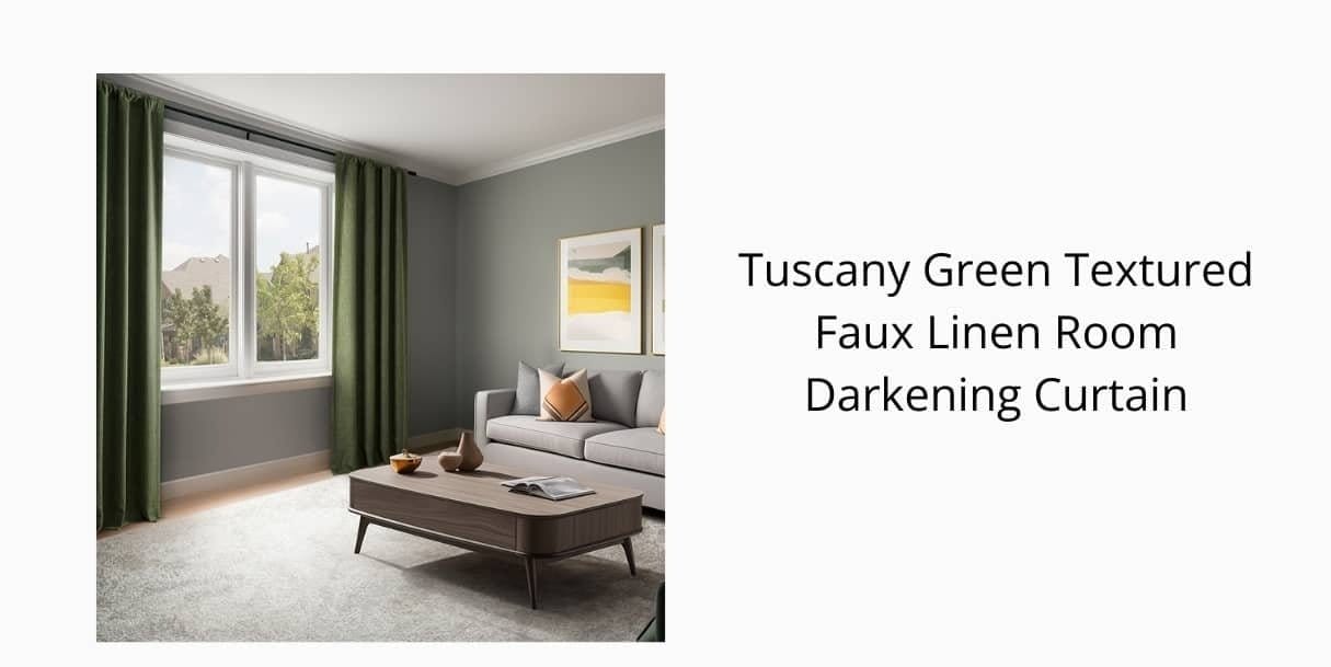 Tuscany Green Textured Faux Linen Room Darkening Curtain