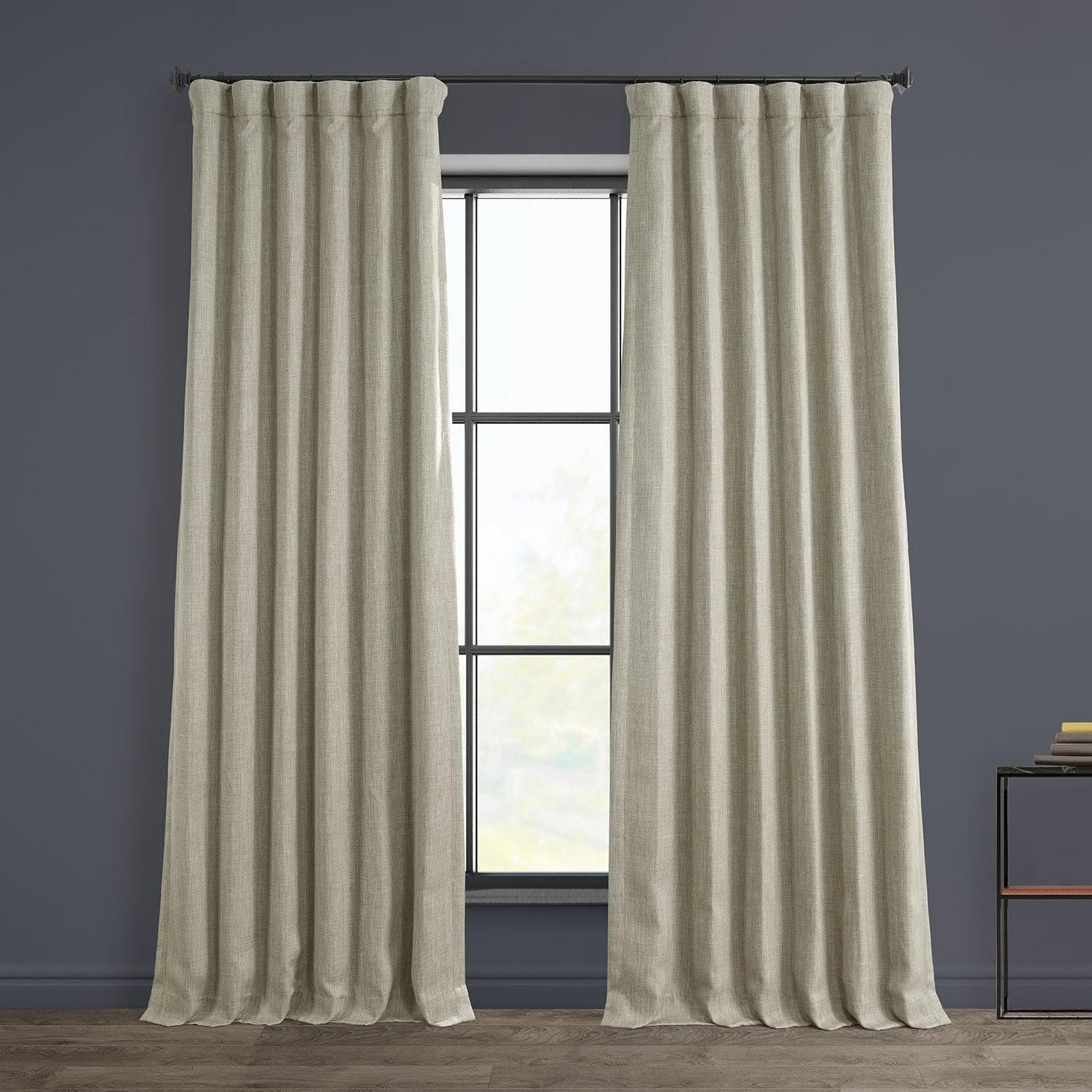 Image of Oatmeal Textured Faux Linen Room Darkening Curtain