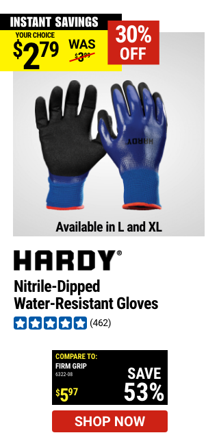 HARDY: Nitrile Dipped Water-Resistant Gloves, Large
