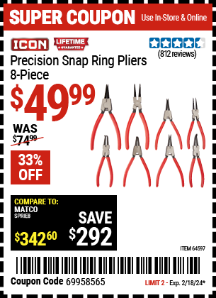 ICON Precision Snap Ring Pliers, 8 Piece