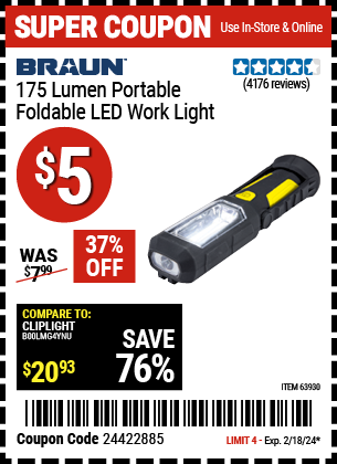 BRAUN 175 Lumen Portable Foldable LED Work Light