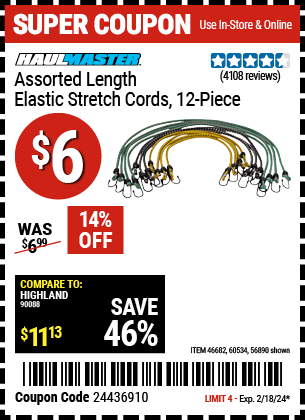 HAUL-MASTER Assorted Length Elastic Stretch Cords, 12-Piece