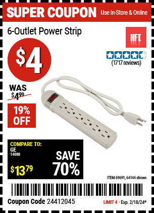 HFT: 6 Outlet Power Strip