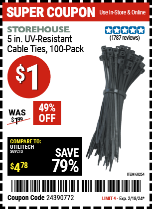 STOREHOUSE: 5 in. UV-Resistant Black Cable Ties, 100-Pack